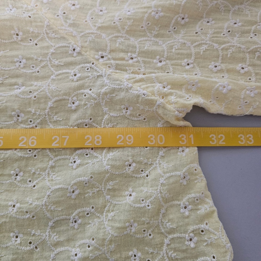 Free People M Down From the Clouds Yellow Eyelet Peasant Top Button Front Boho - Picture 6 of 8